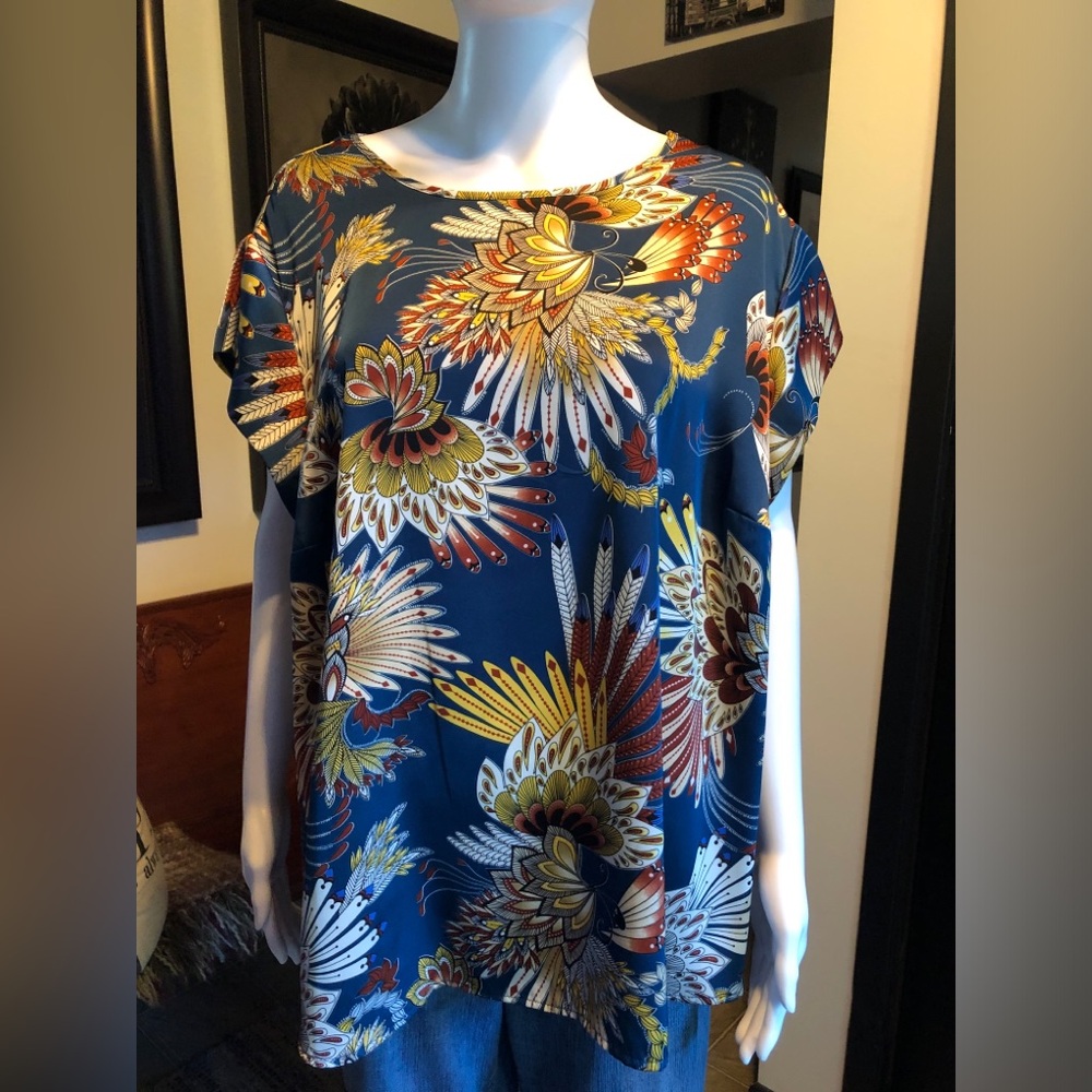 Women's Blue Floral Print Short Sleeve Top
Rachel Zoe
Size 2X
EUC